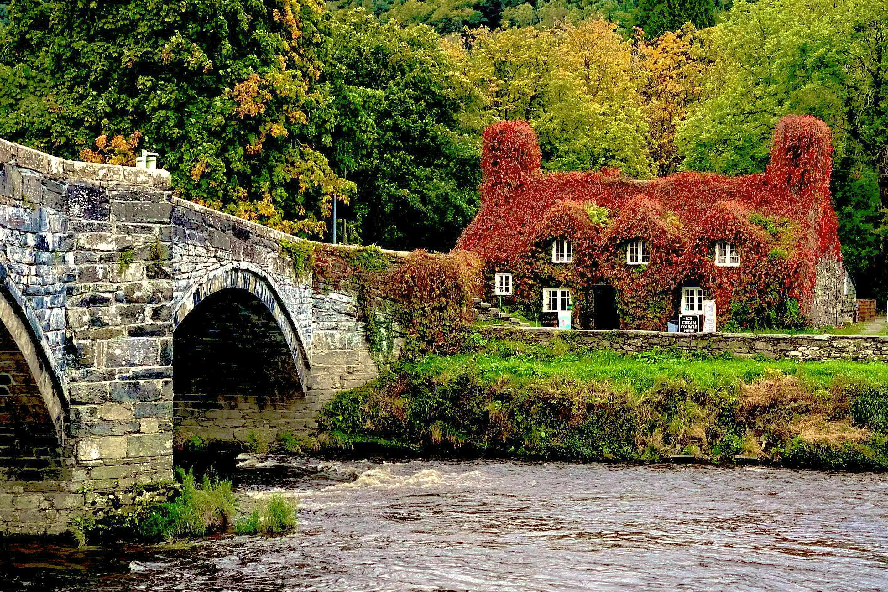 Llanrwst stone bridge over the river