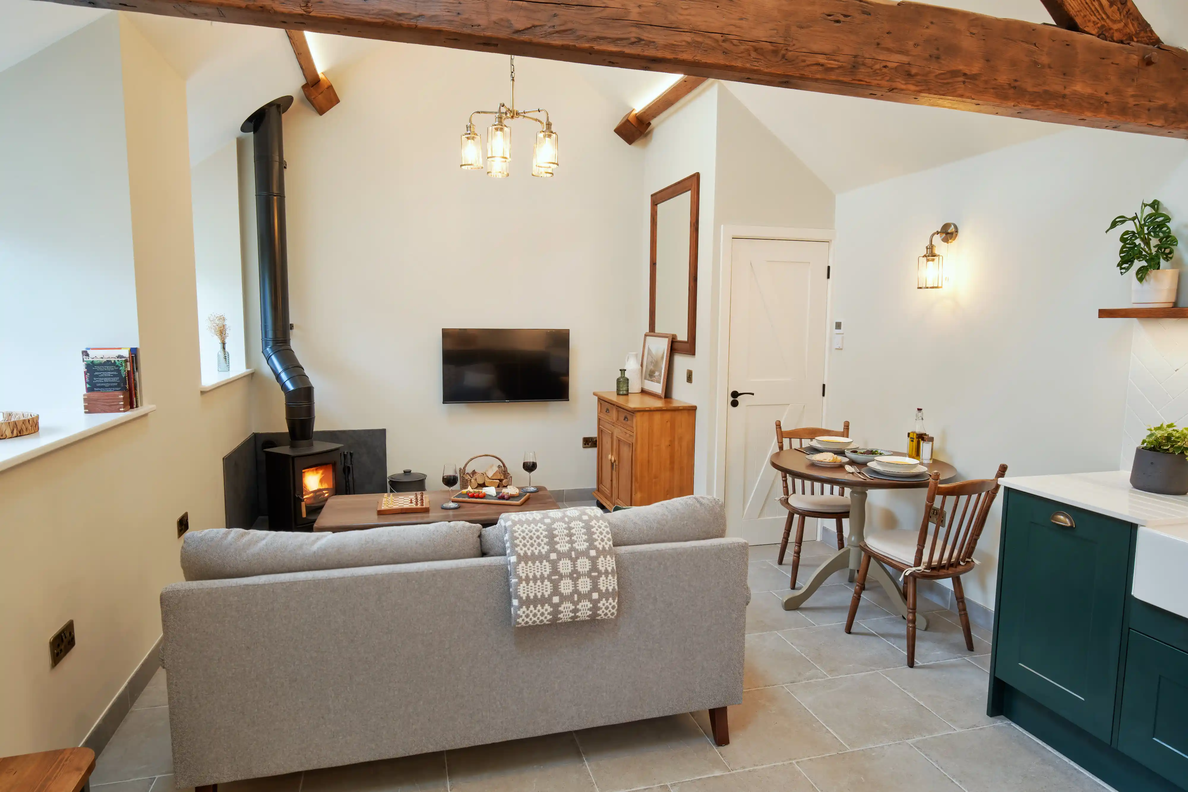 The open plan living room at Coed Llydan