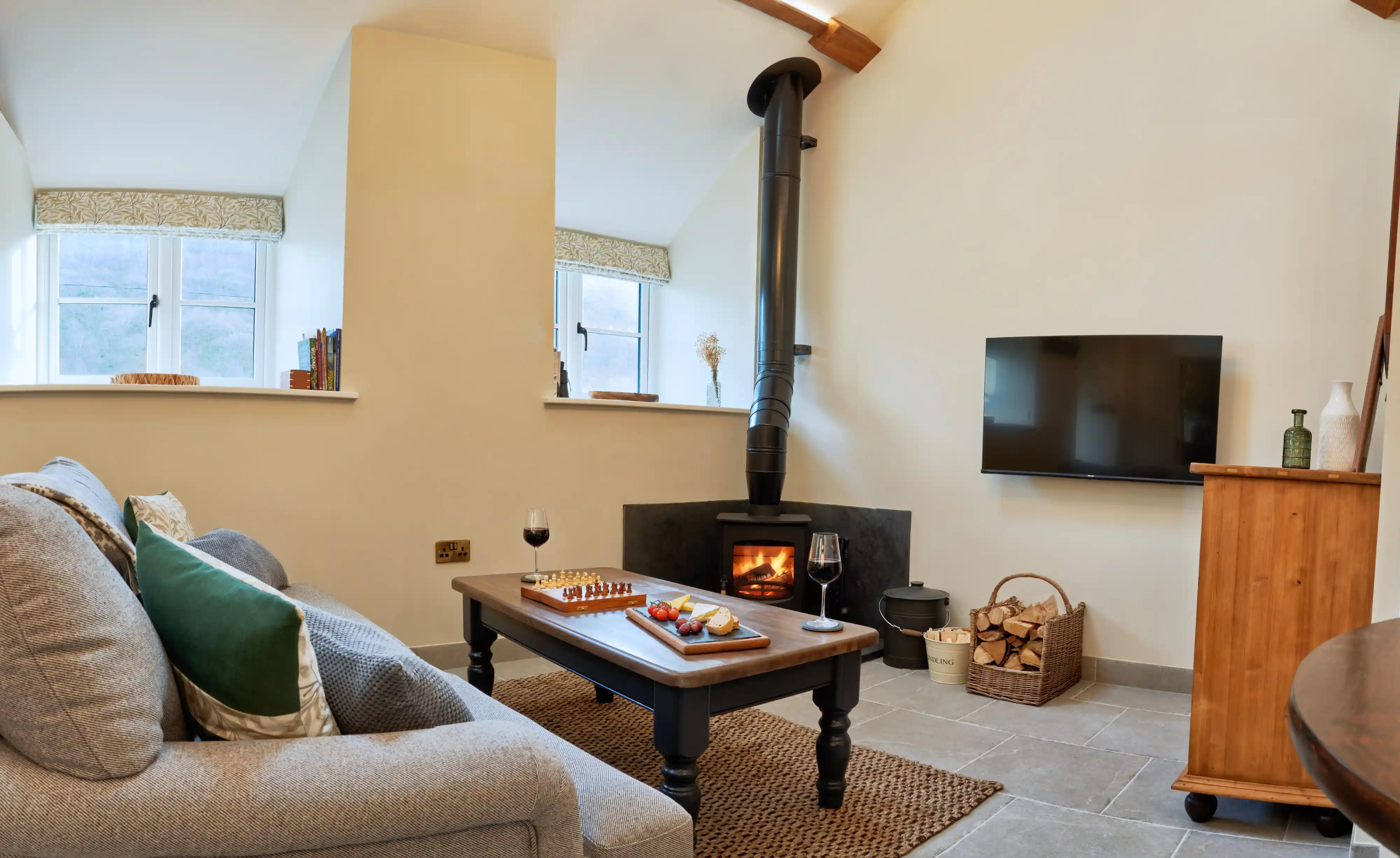 Panoramic view of the spacious lounge area with comfortable seating and natural light